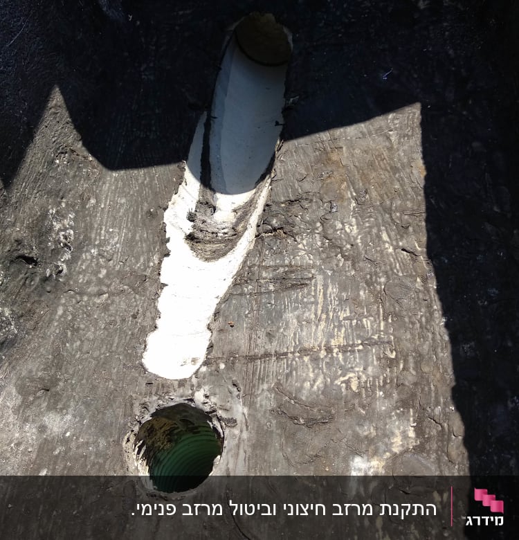 חורים בגג עם צינור ירוק גלוי